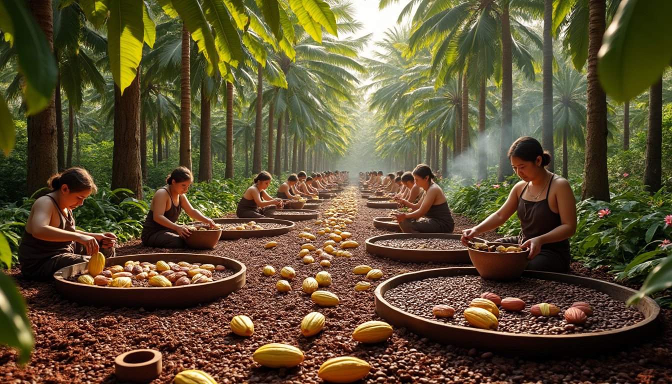 découvrez le fascinant parcours du cacao, de la plantation des fèves dans les terres tropicales à la transformation en délicieuses tablettes de chocolat. plongez dans les étapes clés de ce voyage savoureux et apprenez-en plus sur les méthodes de culture, de récolte et de fabrication qui font du chocolat un véritable art.