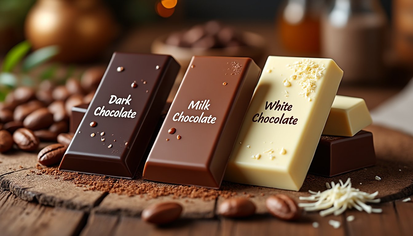 découvrez les distinctions entre le chocolat noir, au lait et blanc : leurs saveurs uniques, compositions et bienfaits pour la santé. plongez dans l'univers du chocolat et choisissez votre préféré !