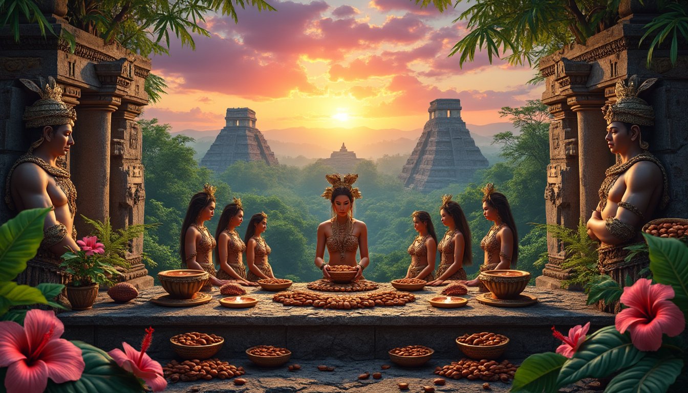 découvrez les fascinantes légendes qui entourent le cacao dans la mythologie maya et aztèque. plongez dans l'univers mystique de ces civilisations anciennes et explorez comment le chocolat, bien plus qu'une simple gourmandise, était considéré comme un cadeau des dieux et un symbole de richesse et de fertilité.